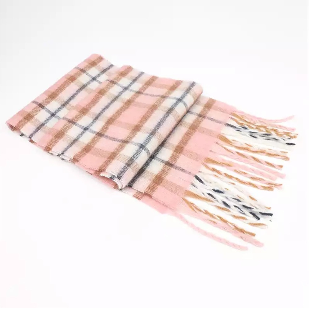 Pink plaid cashmere scarf